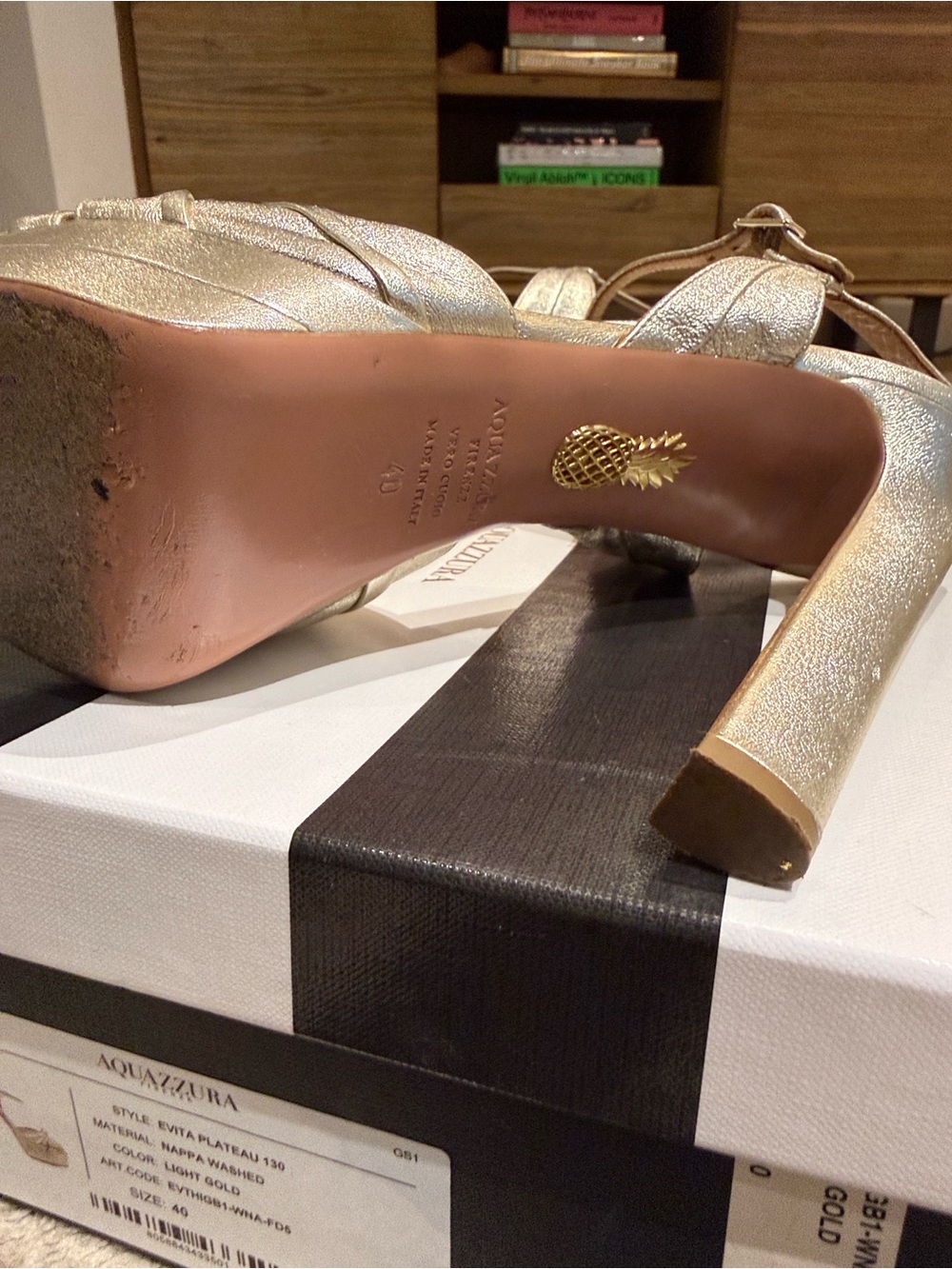 Aquazzura Metallic Gold Knotted Peep-Toe Platform Heels - Picture 4 of 5